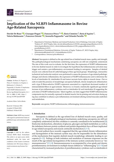 (PDF) Implication of the NLRP3 Inflammasome in Bovine Age-Related
