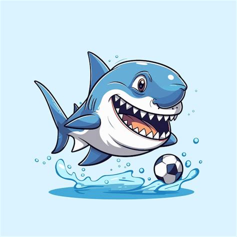 Requin Mignon Jouant Au Football Illustration Vectorielle Vecteur Premium