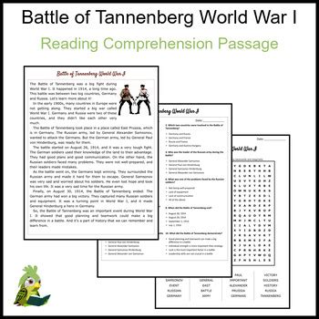 Battle Of Tannenberg World War I Reading Comprehension And Word Search