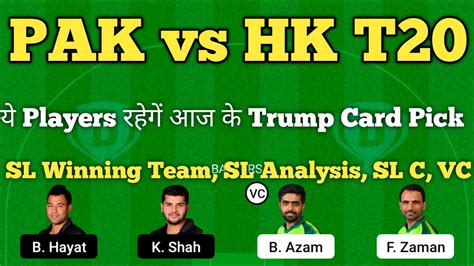 Pak Vs Hk Dream11 Team Pakistan Vs Hong Kong Asia Cup 2022 Dream11