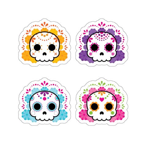 Kawaii Sugar Skull Calaveras Kiss Cut Sticker Pack Etsy