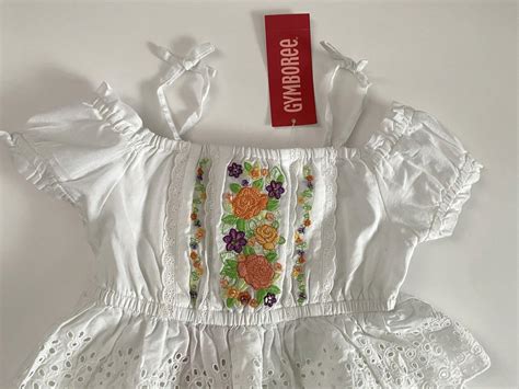 Gymboree Colorful Paradise Tiered Eyelet Floral Dress And Hat White Size