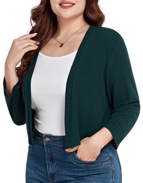 DreamFish Women S Plus Size 3 4 Sleeve Cropped Cardigans Open Front