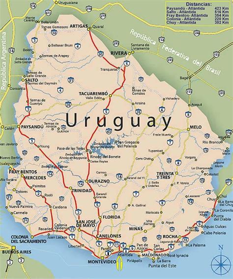 Uruguay Plano Rutero Con Distancias Mapa De Uruguay Uruguay