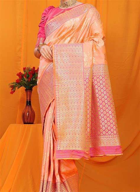 Shop Light Orange Color Patola Silk With Zari Weaving Work Saree Party