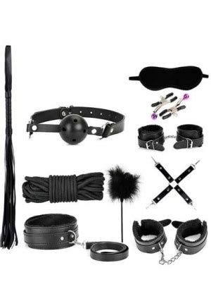 FETISH ART Bondage Set Kit In Ecopelle Nero Full Set 10 P Zi Manette