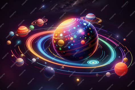 Premium Photo Colorful Bright 3d Planet With Glowing Neon Rings