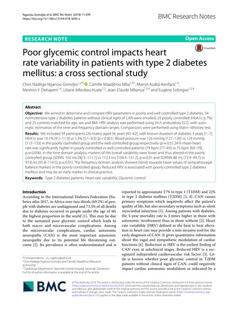 Pdf Poor Glycemic Control Impacts Heart Rate Variability In Patients With Type 2 Diabetes