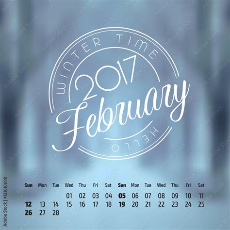 Vector calendar on abstract nature background. February 2017 Stock ...