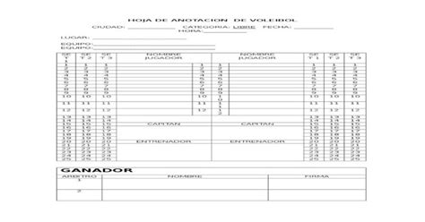 Hoja De Anotacion De Voleibol Voleibol Volibol Agenda Escolar Para