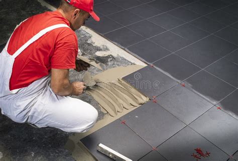 Floor Ceramic Tiles Installation. Create, Arranging Stock Photo - Image ...