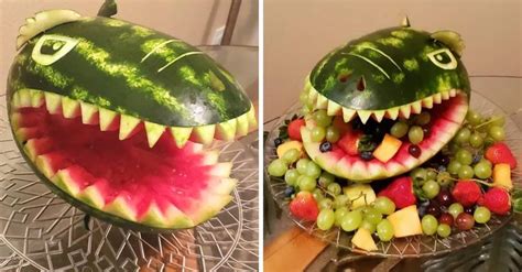 Carve A Watermelon Into A T Rex For A T Errific Fruit Platter