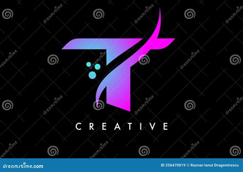 Purple Blue T Letter Logo Design with Elegant Creative Swoosh and Dots ...