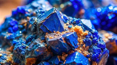 Close Up Of Blue Azurite Copper Mineral Crystal Stock Illustration