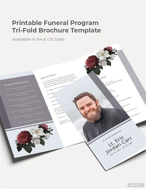 Printable Funeral Program Tri Fold Brochure Template In Pages Word