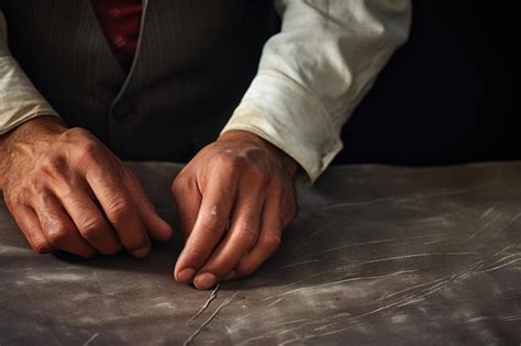 Premium Photo Closeup Of Tailors Hands Marking Fabric With Chalk