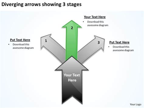 Diverging Arrows Showing Stages Charts And Networks Powerpoint Slides