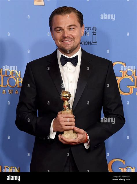 Leonardo Dicaprio Poses In The Press Room With The Award For Best Actor