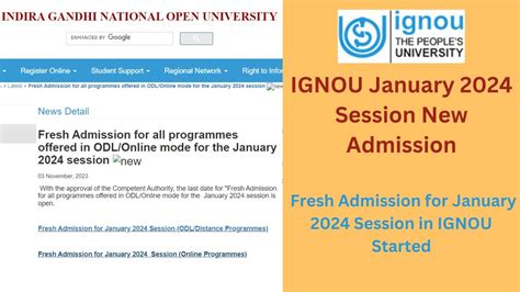 IGNOU January 2024 Session New Admission Fresh Admission For January