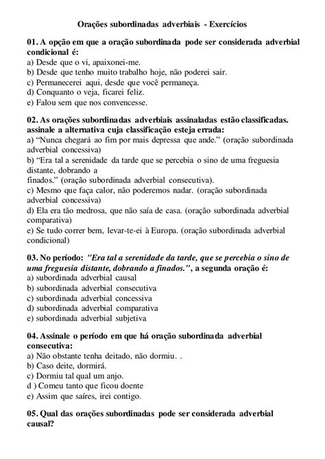 Oracoes Subordinadas Adverbiais Exercicios - FDPLEARN