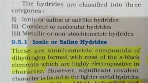 The Hydrides Are Classified Into Three Categories I Ionic Or Saline O