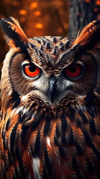 Premium AI Image | A close up of an owl with red eyes