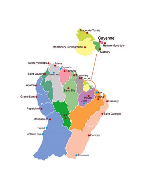 Administrative divisions map of French Guiana | French Guiana | South ...