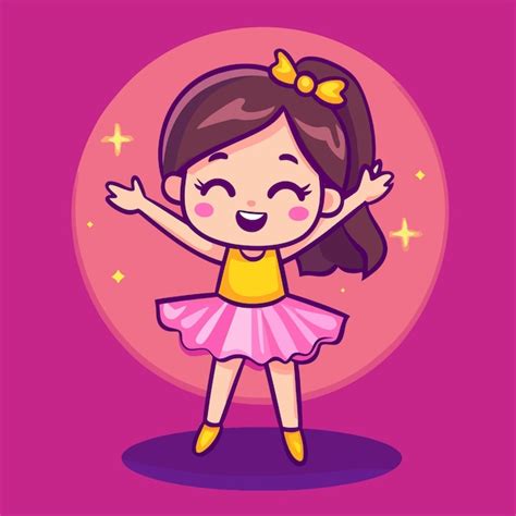 Una Ilustración De Dibujos Animados De Una Niña Bailando Con Los Brazos Levantados Vector