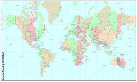 Political World map with time zones Stock Illustration | Adobe Stock