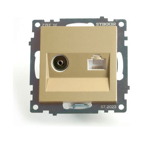 Механизм розетки STEKKER tv + компьютерная rj-45, серия катрин, золото ...