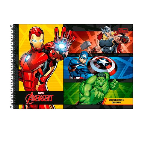 Caderno Dos Vingadores - Caderno espiral capa dura cartografia 80 folhas Os Vingadores Capa 2 ...
