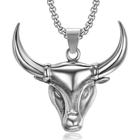 BOBIJOO Jewelry Pendentif Tête de Taureau Acier Argenté Camargue