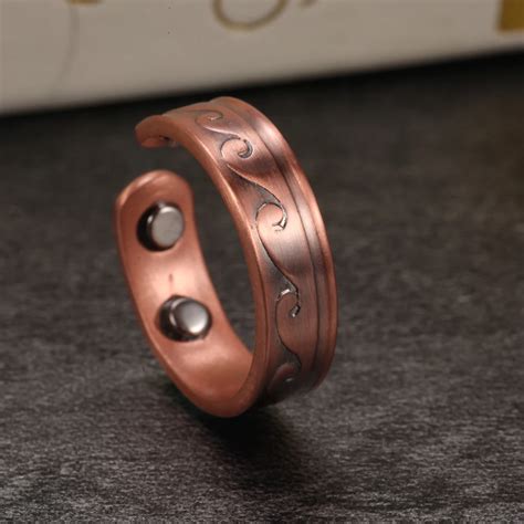 Vinterly Mens Magnetic Pure Copper Ring Wave Mm Adjustable Open Cuff