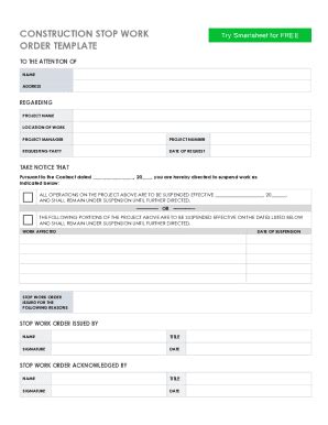 Fillable Online Stop Work Orders For Construction ContractsFREE 7
