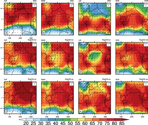 Seasonal distribution of surface wind (925 hPa) for the period ...