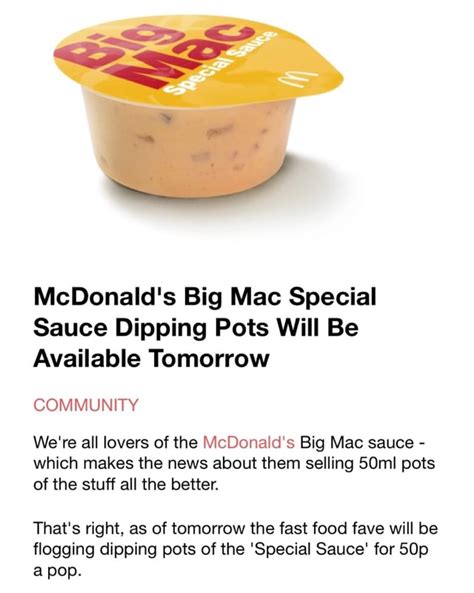 Mcdonald S Big Mac Special Sauce Dipping Pots Will Be Available