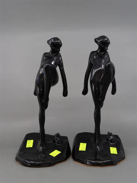 Lot VINTAGE ART DECO STYLE FIGURAL NUDE LADY BOOK ENDS CAST METAL WITH BLACK ENAMEL FINISH