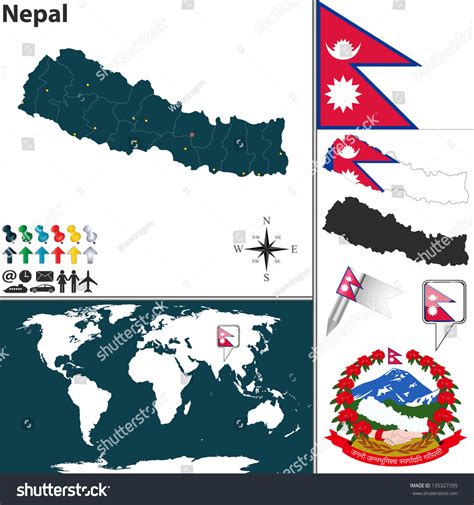 Vector Map Nepal Regions Coat Arms Stock Vector (Royalty Free ...