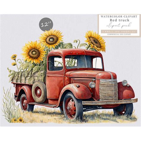 Farm Old Red Truck With Sunflowers Clip Art Old Truck Clip Art Farm