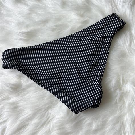 Black White Stripped Bikini Bottoms Straps On Depop