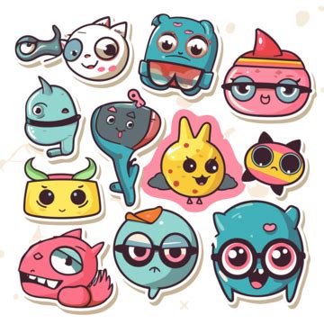 Cute Set Of Stickers With Cartoon Faces Clipart Vector, Cute Clipart, Cartoon Clipart, Design ...