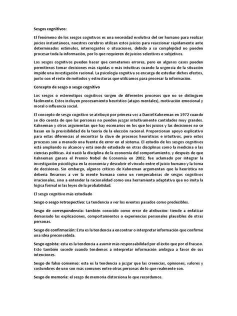 Sesgos Cognitivos Pdf Sicología Procesos Mentales