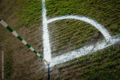 Corner white lines on soccer pitch Stock Photo | Adobe Stock