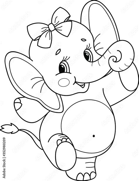 Coloring page outline of cartoon smiling cute girl elephant. Colorful ...