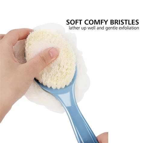 Shower Body Brush With Bristles And Loofah Back Scrubber Long Handle