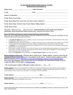 Fillable Online Senior Honors Thesis Completion Form Fax Email Print