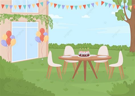 Backyard Birthday Party Flat Color Vector Illustration Background ...