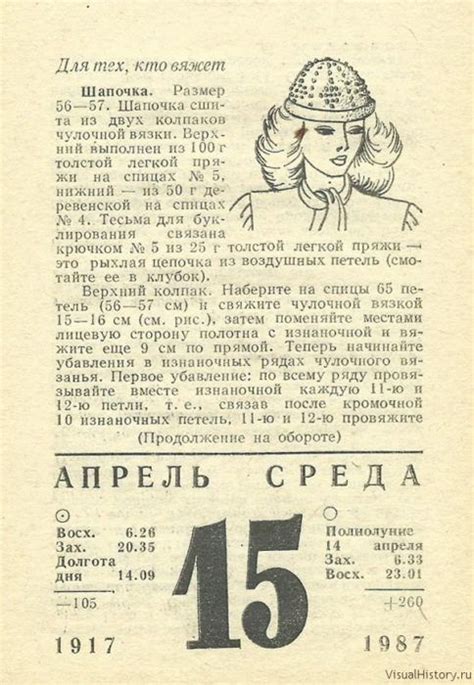 15 апреля 1987 г. (отрывной календарь Для женщин) — VisualHistory.ru ...