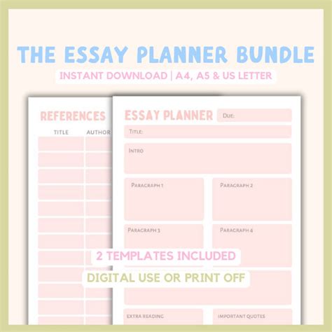 Student Essay Plan Template Bundle Reference Tracker Digital Study