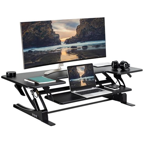 Vivo Dual Tabletop 48 Adjustable Height Standing Desk Monitor Riser